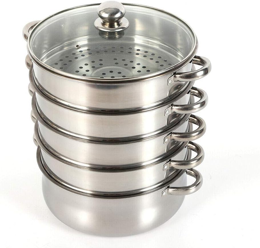 5 Tier Food Steamer,Stainless Steel Steamer for cooking,26/28/30cm Steamer Pot,Steamer Cooker Cookware with Glass Lid and Steamer Basket for Cooking Food (28cm)