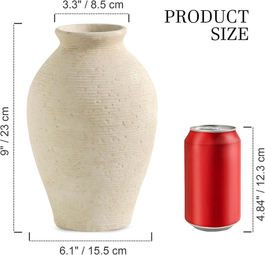 Ceramic Flower Vase Home Decor - Large Farmhouse Table Vases Rustic Vintage Living Room Kitchen Bedroom Decorations for House Book Shelf Office Coffee Desk Dining Fireplace (9" Rustic)