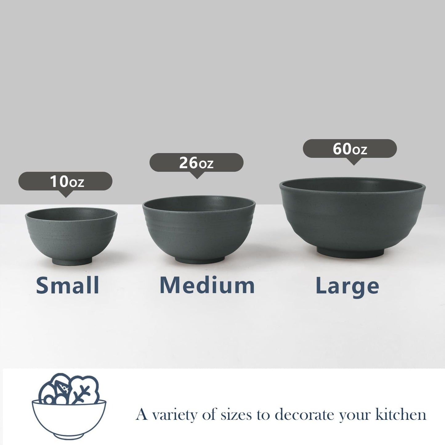 Homienly Wheat Straw Small Bowls, Dessert Bowls for Kitchen, Camping, Party, Unbreakable Mini Bowl Set of 8, 10 OZ Microwave and Dishwasher Safe Appetizer Bowl,Yogurt Bowls Set (Dark Grey)