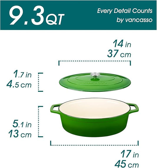 vancasso Enameled Cast Iron Dutch Oven, 9.3 Quart Dutch Oven Pot with Lid, Oval Dutch Oven Cast Iron Pot with Non Stick Enamel Coating for Bread Baking