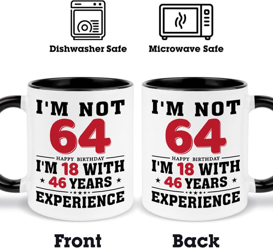64th Birthday Coffee Mug, 64 year old Birthday Gift Ideas for Men Women Her Him, Red Black 11oz