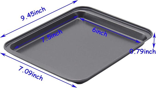 Small Baking Sheet Nonstick 9.45 X 7.09 Inch (Inner 7.5x6), 8 Inch Mini Cookie Tray Toaster Conventional Oven Pan No Warp No Rust Magnetic Bakeware for 1 to 2 person 2 Pack