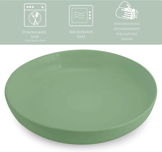 Elanze Designs Bistro Glossy Ceramic 8.5 inch Shallow Pasta Dinner Bowls Set of 4 - Perfect for Everyday uses from Italian Style Pasta to Caesar Salad, and Ramen to Pho, Sage Green