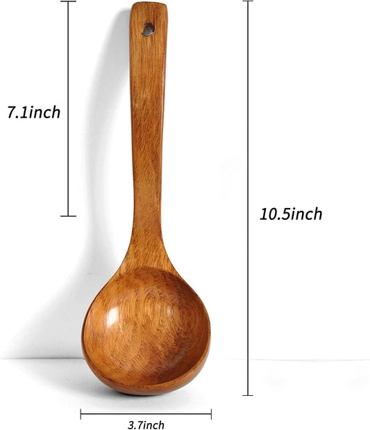FJNATINH Wooden Ladle with Long Handle, Handmade Soup Ladle for Cooking Kitchen Cookware