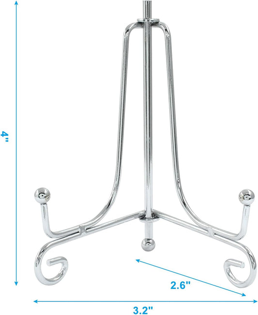 Hordion 2 Pack Plate Stand, 4 Inch Silver Iron Easel Photo Display Stand Plate Holder for Picture Frame Book Tabletop Art Platter