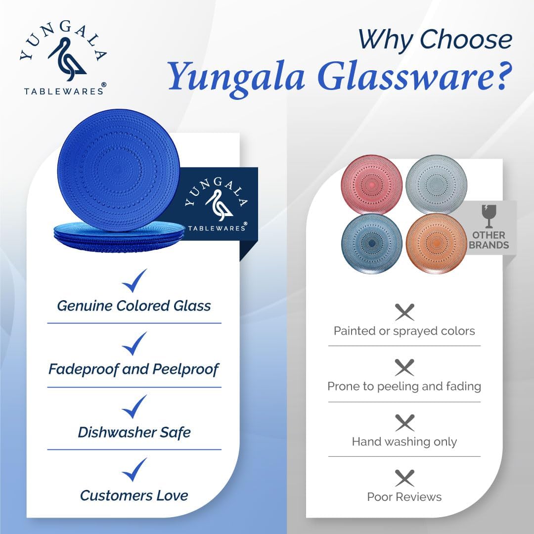 Yungala Cobalt Blue Vintage Hobnail Glass Plates – Set of 4 Authentic Pressed Glass Dinner Plates, Durable and Elegant Design that is dishwasher safe.