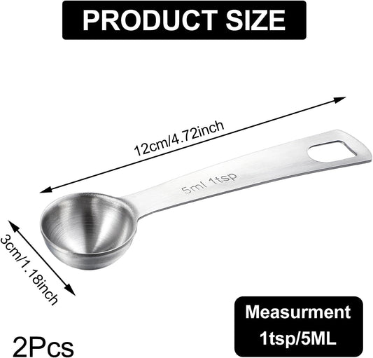 Lusofie 2 Pcs 1 Teaspoon Measuring Spoons 5ml Mini Spoons Stainless Steel Measuring Spoons For Kitchen Cooking Spoon Coffee Spoon (Silver)
