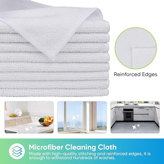 HOMEXCEL White Microfiber Cleaning Cloth, 24 Pack Cleaning Towels for Kitchen, Lint Free, Scratch-Free, Highly Absorbent, and Reusable Cleaning Rags for House, Window and Glass, Cars, 11.5 X11.5 inch