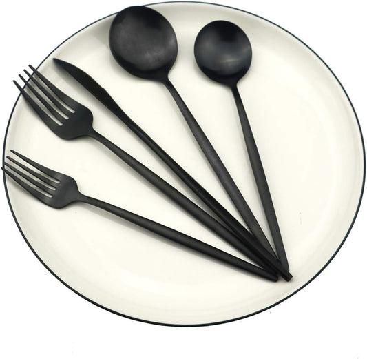 60-Piece Modern Matte Silverware Set, Uniturcky 304 Stainless Steel Flatware Cutlery Set, Elegant Kitchen Utensils Service For 12, Includes Dinner Knives/Spoons/Forks, Black Satin Finish