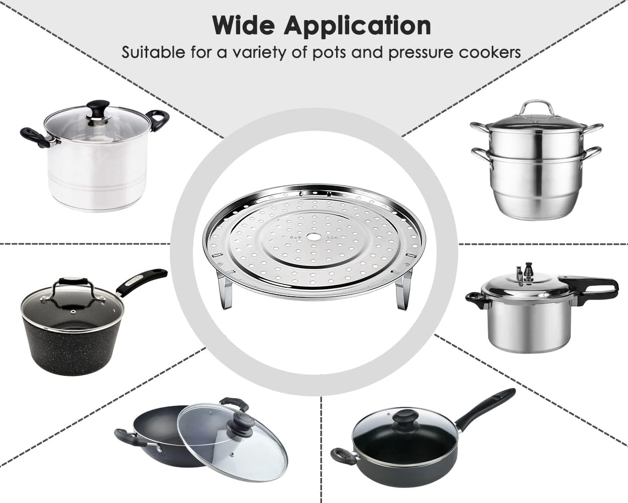 DS. DISTINCTIVE STYLE Steamer Rack 304 Stainless Steel Steaming Rack Steam Tray with Removable Legs for Steamer Cookware Instant Pressure Cooker Multi-functional Steamer Basket (Silver - 26cm)