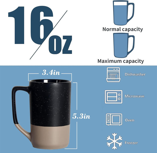 16 OZ Speckled Large Coffee Mugs, Tall Tea Mugs with Handle,Big Bulk Ceramic Cups for Porcelain Cup or Mug Lovers DIY Gifts,White Set of 2 Gifts, White,Set of 2