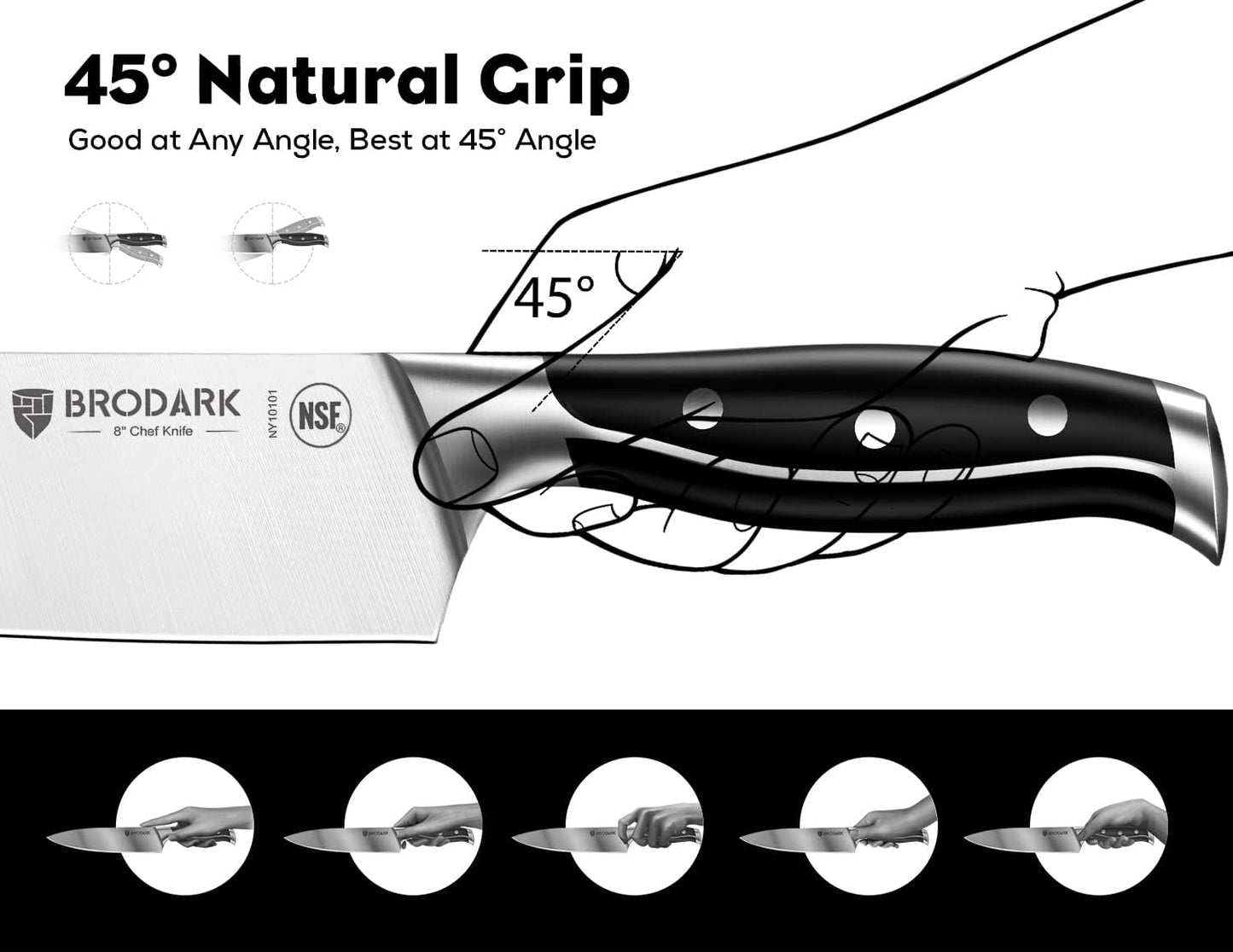 BRODARK Kitchen Knife Set with Block, Full Tang 15 Pcs Professional Chef Knife Set with Knife Sharpener, Food Grade German Stainless Steel Knife Block Set, Steel-king Series