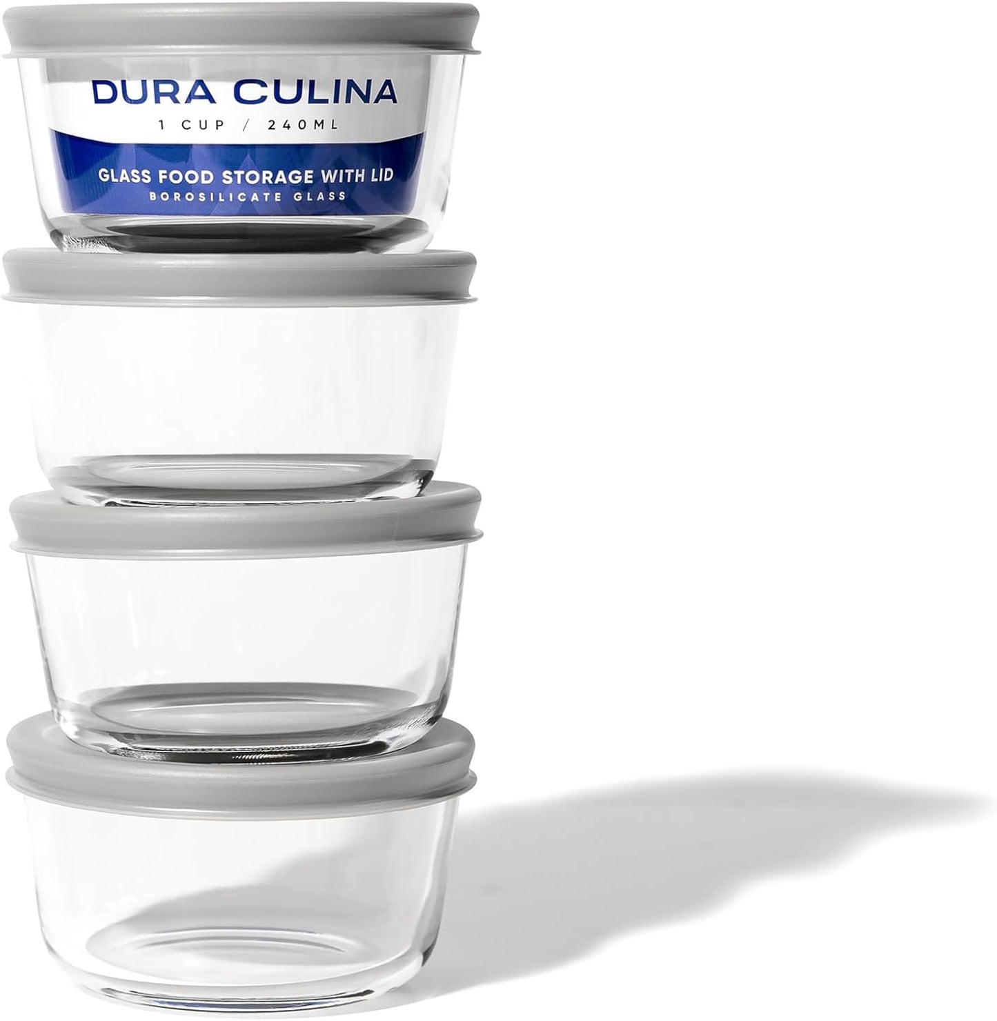 DURA LIVING 8-Piece Glass Food Storage Containers Set (4 Containers + 4 BPA-Free Lids) | 7-Ounce, Leakproof | Microwave, Freezer, Oven & Dishwasher Safe | Ideal for Meal Prep & Pantry Organization