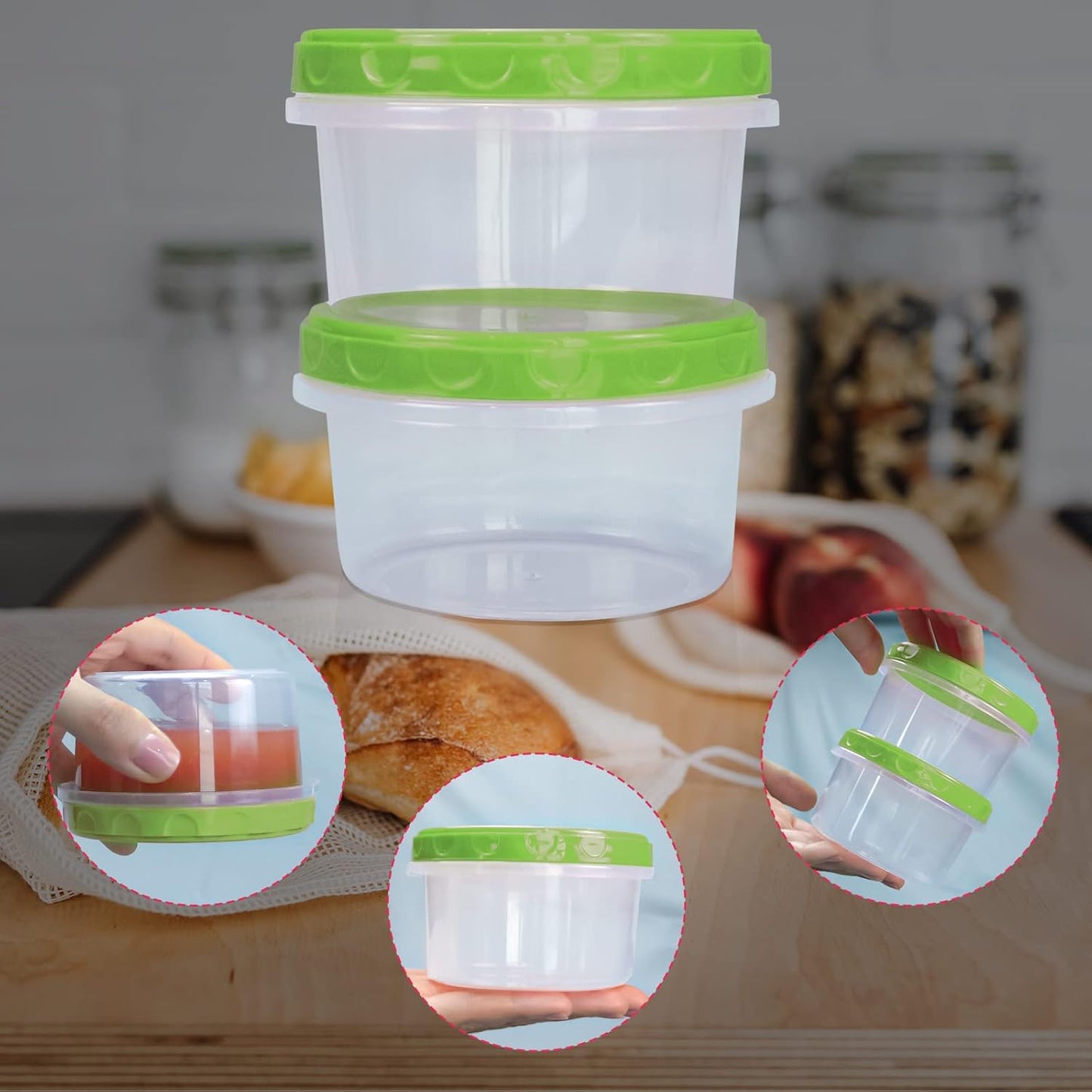 8 Ounce reuseable small plastic freezer storage container jars with screw lid for food snacks lunch(16Pcs, Green)