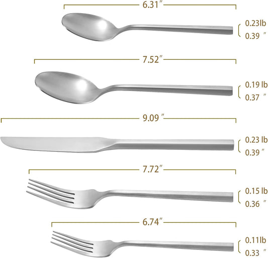 DEACORY Silverware Set 10 Pieces Hexagon Matte Finished Flatware Set Cutlery Set Stainless Steel for 2