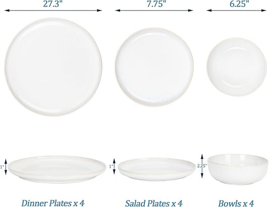 Plates and Bowls Sets, Ceramic Dinnerware Sets, 12 Pieces Modern Stoneware Dinnerware Set for 4, Reactive Glaze Dinnerware Set for Home Kitchen, Scratch Resistant, Microwave and Dishwasher