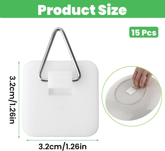 15Pcs Invisible Adhesive Plate Hangers, 1.26 Inches Vertical Plate Holders Hooks for The Wall Display, Decorative Plates Art, Picture Hanging