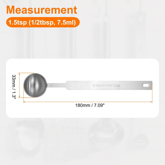 HARFINGTON 3pcs Single Measuring Spoon 1.5tsp (1/2tbsp, 7.5ml) Teaspoon/Tablespoon 430 Stainless Steel Single Tiny Square Bowl Measuring Spoon Long Handle Measure Scoop
