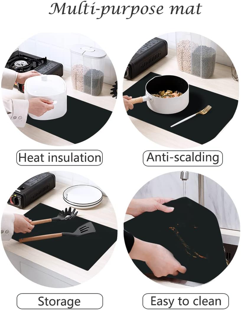 emolife Heat Resistant Mat for Air Fryer Site on, Thick Silicone Mats for Kitchen Counter, Countertop Protector, No-slip (Black)