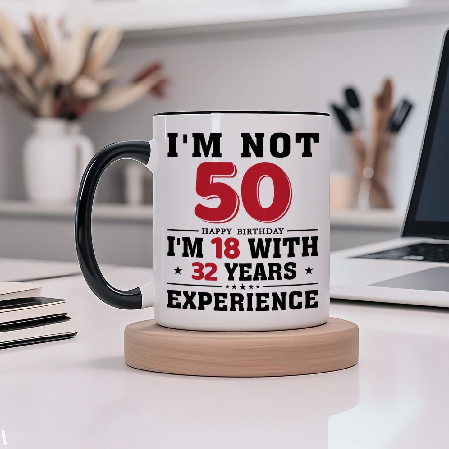 50th Birthday Coffee Mug, 50 year old Birthday Gift Ideas for Men Women Her Him, Red Black 11oz