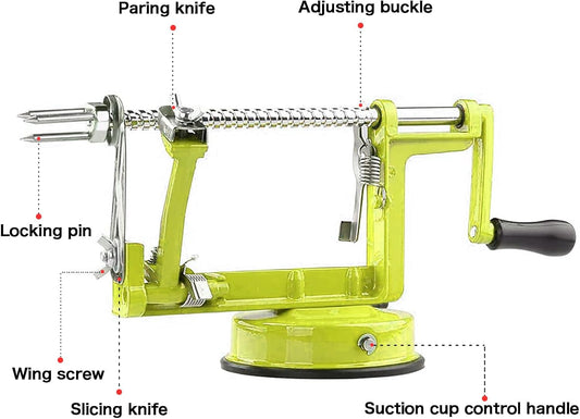 Apple Peeler Corer, Long lasting Chrome Cast Magnesium Alloy Apple Peeler Slicer Corer with Stainless Steel Blades and Powerful Suction Base for Apples and Potato(SpringGreen)