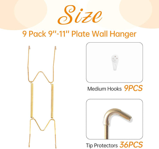 Bilillo 9 Pack Plate Hangers for The Wall, Suitable for 9-11 inch Art Plate, Stainless Steel Invisible Heavy Duty Wire Plate Holder with Wall Hooks, Plate Hangers for Displaying Plates, Platter, Dish