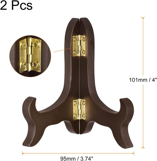 uxcell 2pcs 4" Easel Plate Holder, Wooden Folding Display Stand Brown for Decorative Picture Frame