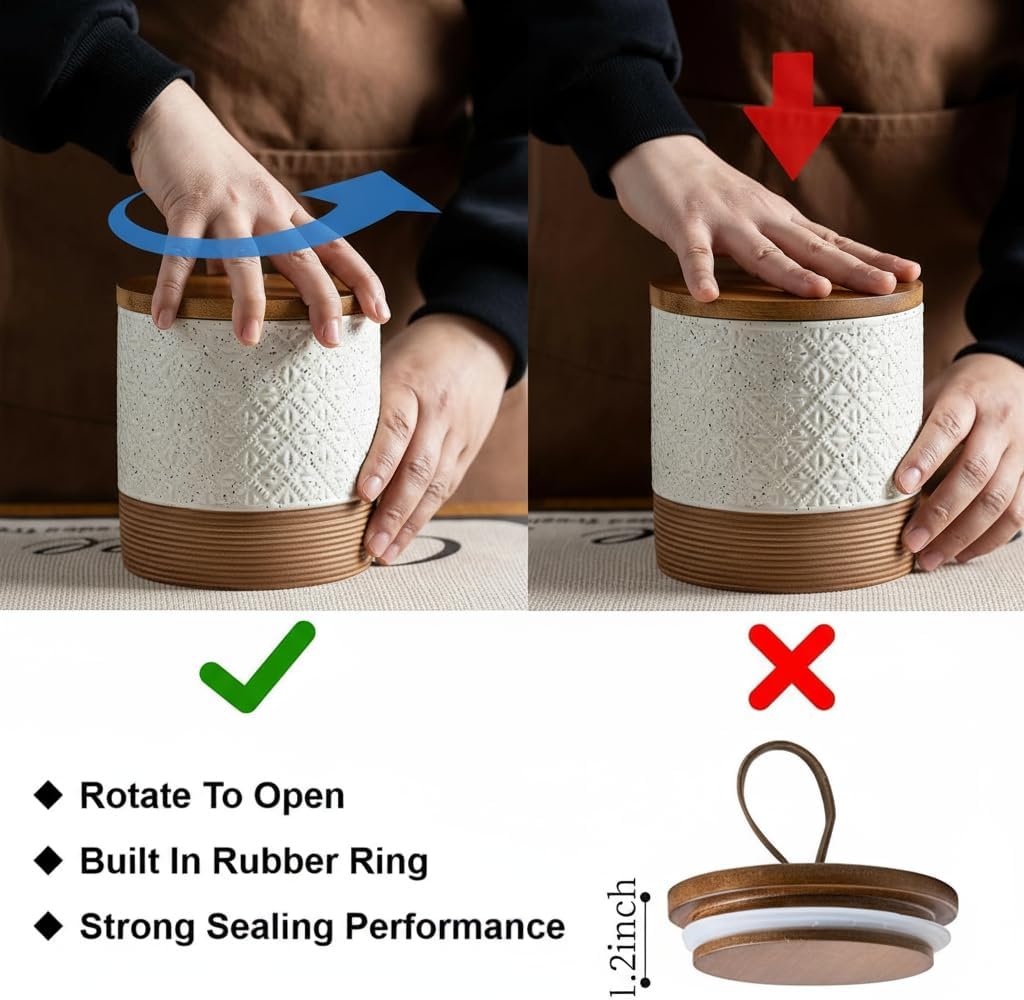 Small Ceramic Jar with Lid, Coffee Container Kitchen Food Storage Jars for Spice Sugar Candy Matcha, Mini Kitchen Spice Jars for Counter, Home, Pantry - White & 5 fl.oz