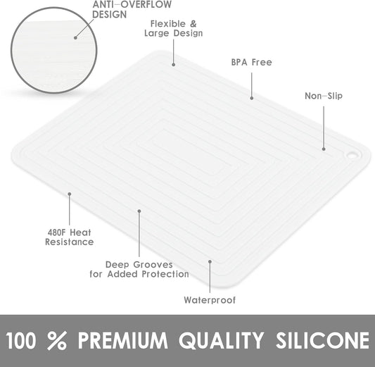 Silicone Trivets Mats for Pots and Pans, Flexible Hot Pads for Kitchen Table, Non Slip Heat Resistant Mats-Pot Holders Silicone Mats Placemats, Rectangular Microwave Mats Pack 4 Color White