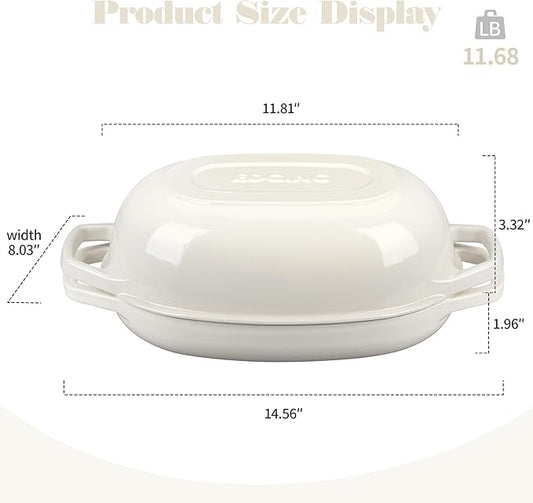 Enameled Cast Iron Oval Dutch Oven Pot with Lid, Dutch Oven for Sourdough Bread Baking, Oval Bread Pan, 5qt, White