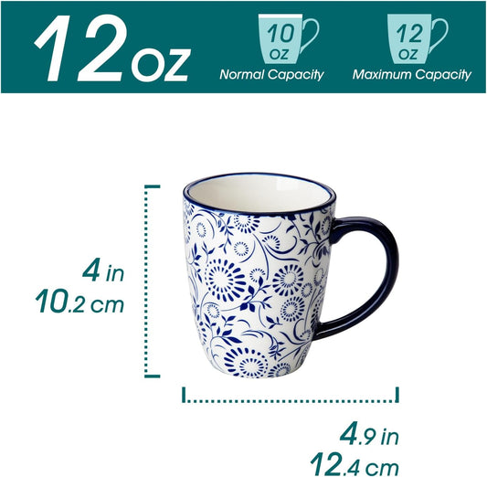 vancasso SELENE Coffee Mugs Set of 6, 12 Oz Porcelain Coffee Cups with Handle, Ceramic Tea Cup for Cappuccino, Latte, Tea, Cocoa, Dishwasher & Microwave Safe Gift Sets, Vintage Blue