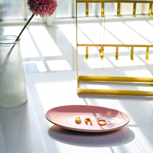 HANKOR Ceramic Key Bowl for Entryway Table, 7 x 4 Key Dish Tray Catch All Bowl, Small Decorative Bowl for Key Jewelry Ring, Pink