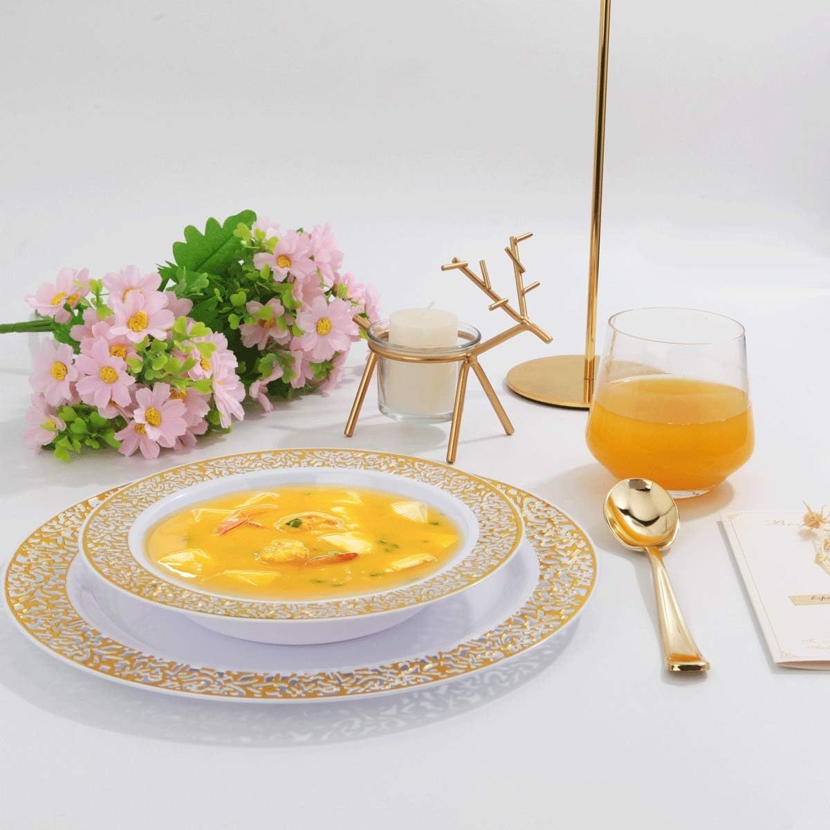 I00000 60 PCS Disposable Gold Plastic Dessert Bowls,12 oz Soup Plastic Bowls with Gold Rim,Heavy Duty for Wedding and Party