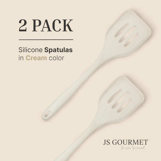 Silicone Slotted Turner Set – 2-Piece Set of Turner Spatulas for Eggs and Pancakes – Kitchen Tools and Accessories with Comfortable Handles, Heat-Resistant Utensils for Cooking & Baking – Cream
