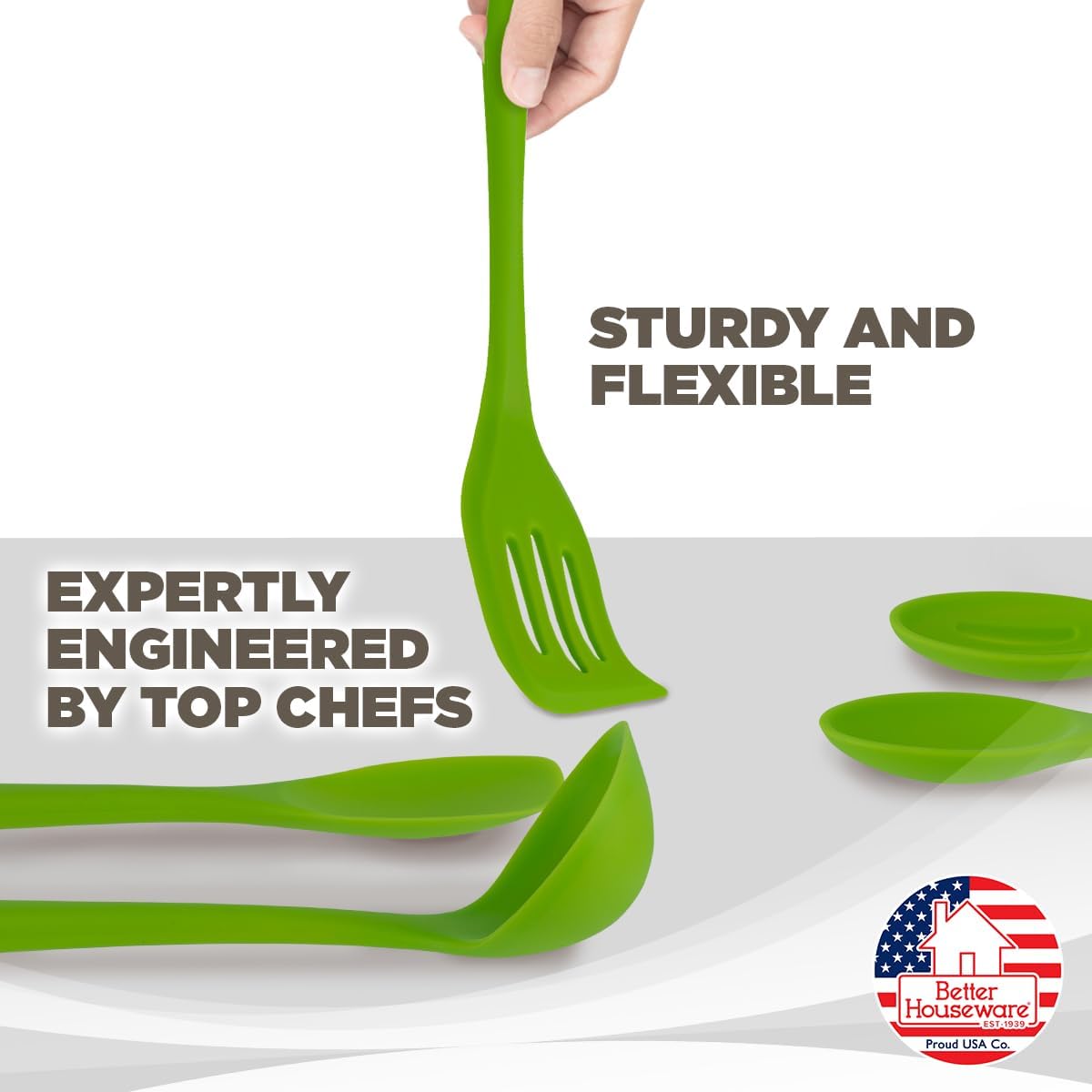 Better Houseware Silicone Cooking Utensil Set - 5 Piece Green Silicone Kitchen Utensils - Stain & Odor Resistant, Heat Resistant, Dishwasher Safe