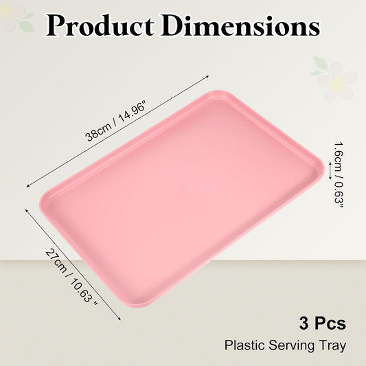 uxcell 3Pcs Plastic Serving Trays, 15 x 10.6 Inch Rectangle Food Trays Serving Cafeteria for Kitchen Restaurant Coffee Fruit Burger Lunch Dessert, Pink