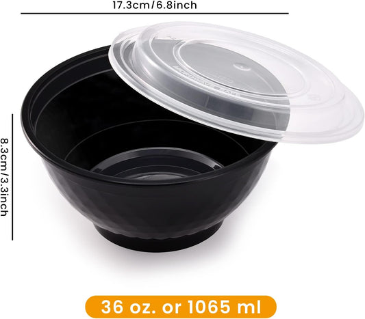36oz Extra-Thick Meal Prep Bowls with Lids, Plastic Containers with Clear Covers for Noodles, Poke Bowl, Salad, Soup - Freezer, Microwave & Dishwasher-Safe (30Pack)