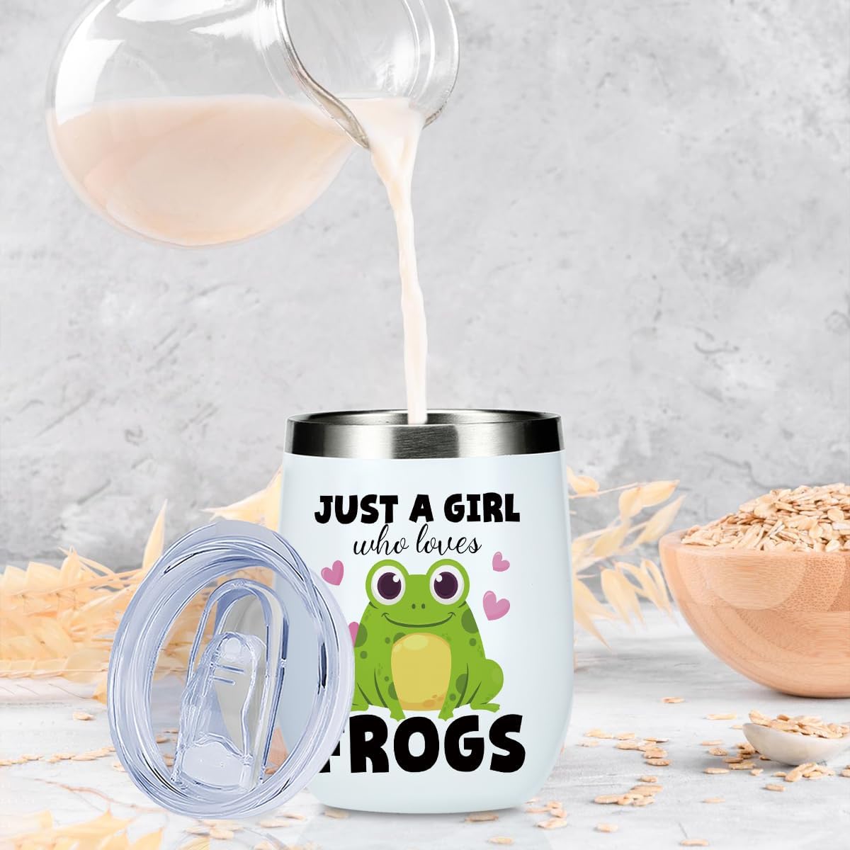 Cute Funny 12 oz Tumbler, Wine Tumbler Insulated Wine Glass with Lid, Frog Gifts for Girls Women Sister Daughter Animal Lovers, Frog Supplies Accessories Friendship Appreciation Christmas Birthday