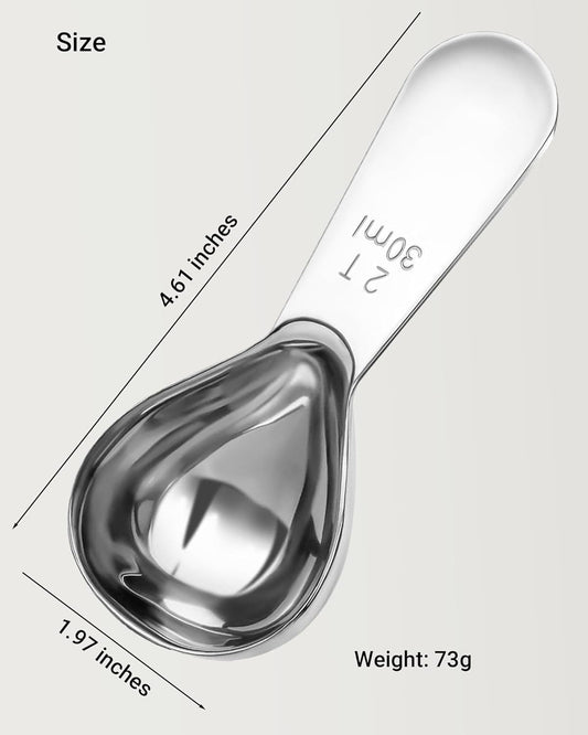Coffee Scoop 30ml 2PCS, 2 Tablespoon Measuring Spoons, Ergonomics Design Coffee Scooper Stainless Steel Manufacture,Coffee Scoop for Ground Coffee Protein Powder Sugar Cereal (Silver, 2 tbsp-30ml)