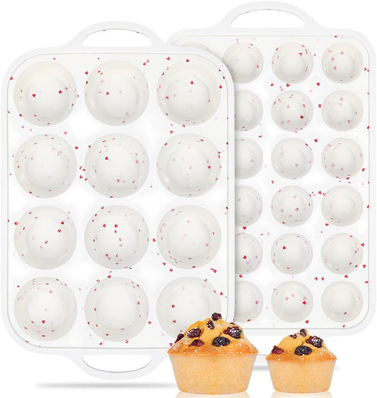 Silicone Muffin Pans for Baking, Metal Reinforced Frame Regular 24 Cups & Mini 12 Cups Cupcake Pan Nonstick Muffin Pan for Homemade Baking Easy to Handle