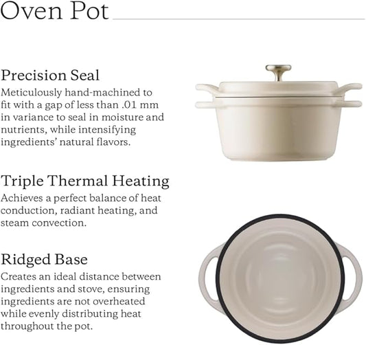 Vermicular Oven Pot | Non-Toxic Enameled Cast Iron Pot | 14cm (0.9 Qt) | Oven-safe | Induction-compatible | Dutch Oven | Made in Japan | Serves 1 | Pearl Brown