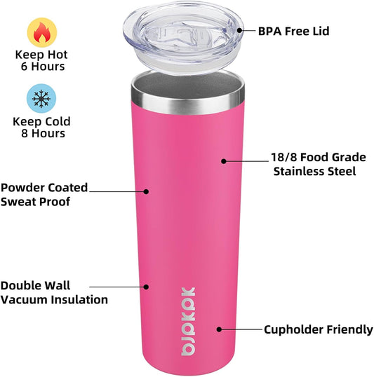 BJPKPK 2 Pack 20oz Skinny Tumblers with Lid Insulated Travel Coffee Cup Stainless Steel Thermal Mug,Turquoise,Pink
