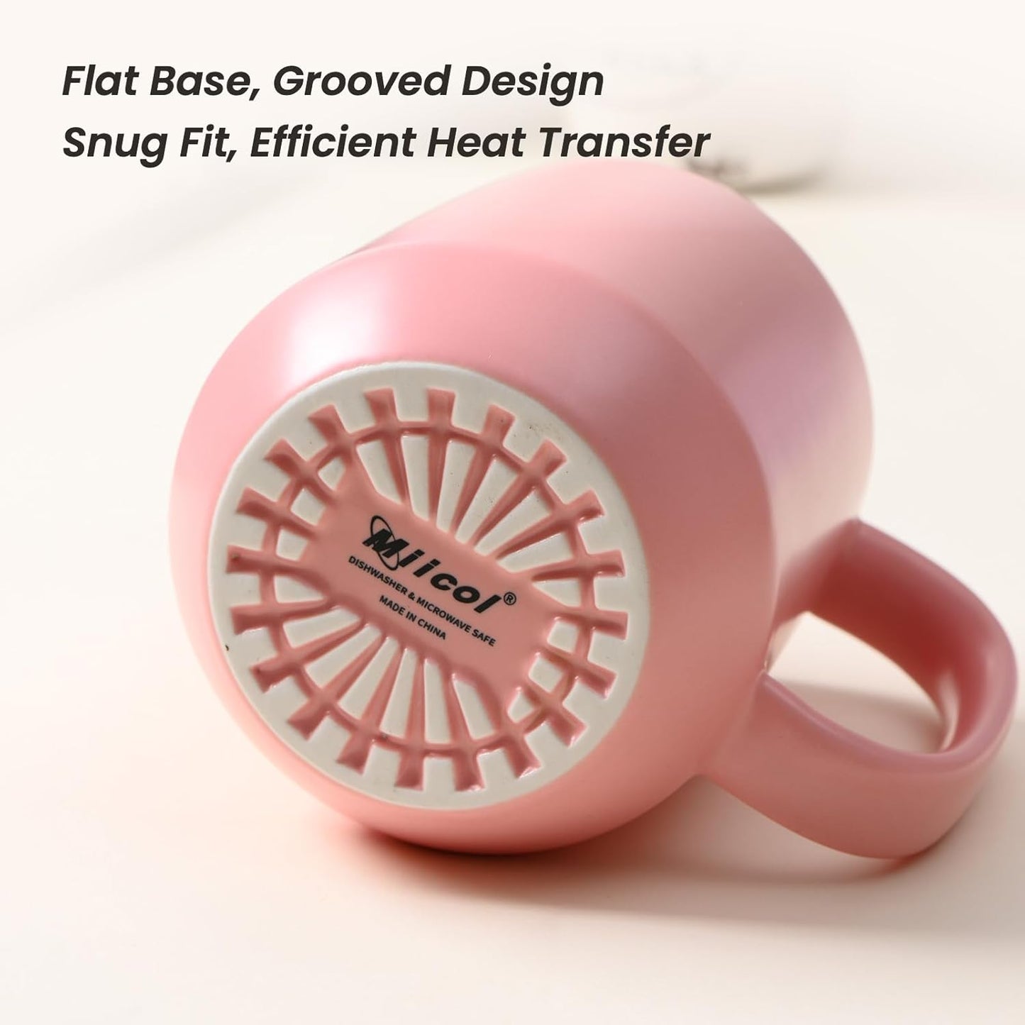 Miicol Ceramic Coffee Mug, 16 oz Large Coffee Cup, Tea Mug with Handle, Flat Bottom Mug for Men, Women, Office, Microwave and Dishwasher Safe, Multi-Color, Pink