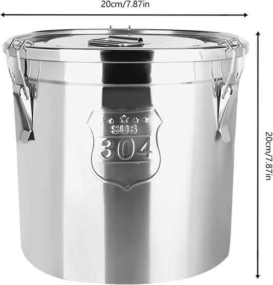 6L Stainless Steel Storage Bucket, Food Storage Containers With Lids and Sturdy Locking Clamp, 10-21lbs Metal Storage Bucket for Rice, Flour, Grain, Coffee Bean(6L)