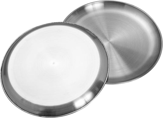 Stainless Steel Plates 9 inch 304 Metal Lightweight Unbreakable Dinner Dishes Plates Set Non-Toxin Dishwasher Safe BPA Free and Healthy (10 Pcs)