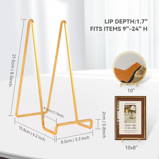 Decolore 4 Pack 8.5 Inch Gold Plate Stands Square Tabletop Easel Display Stand Frame Stand for Picture, Decorative Plate, Photo Easel and Artistic Work
