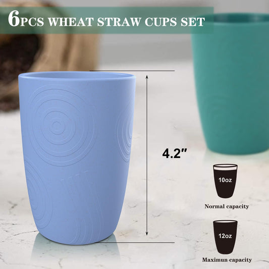 Homienly Drinking Glasses Premium Wheat Straw Unbreakable Cups - Set of 6 Alternative to Plastic Cups Reusable Unbreakable Drinking Cup Reusable Dishwasher Safe Water Glasses Tumblers (12 OZ)