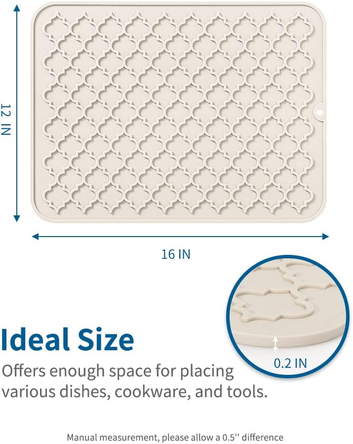 AMOAMI Dish Drying Mat,Heat-resistant,Easy Clean,Silicone Dish Drying Mats for kitchen Counter,Kitchen Gadgets Kitchen Accessories Kitchen Small Appliances (12" x 16", BEIGE)