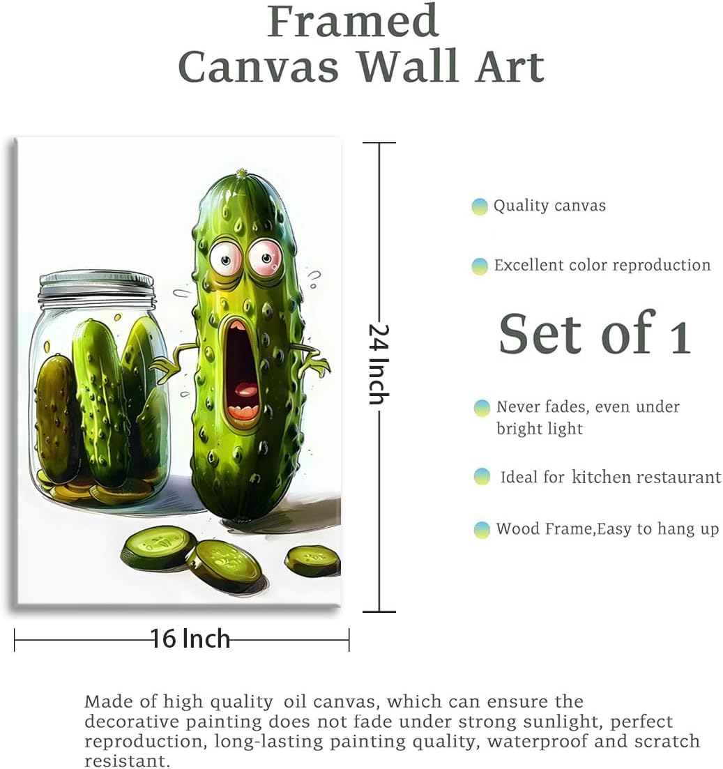 OIQArtOIQ Funny Kitchen Wall Art, Weird Kitchen Wall Decor, Vegetable Paintings Cool Postsers, Food Art, Eclectic Decor Dining Room, Chef Canvas Wall Art Print Artwork, Pickle Pictures