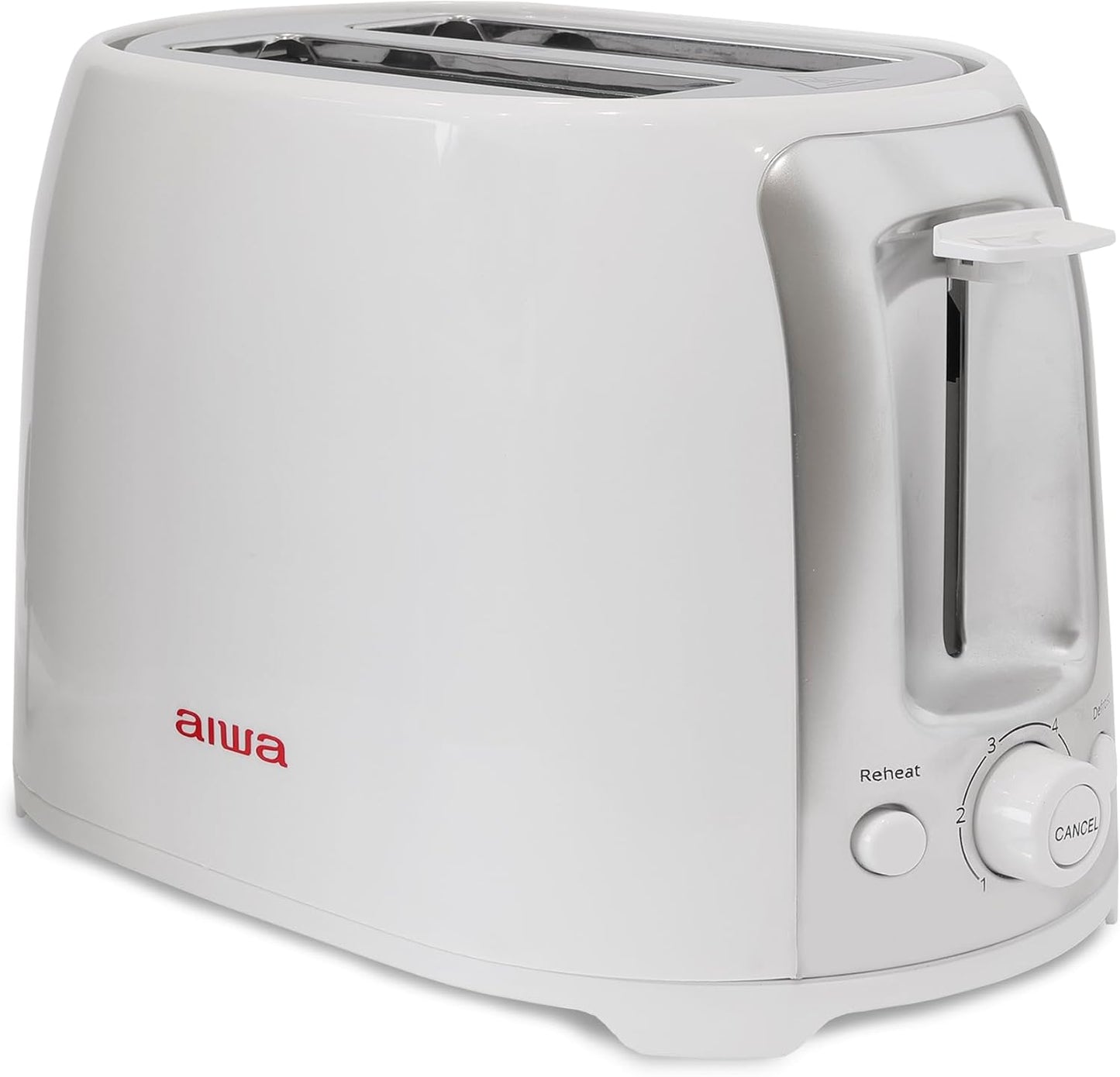 Aiwa Toaster, 2 Slice Wide Slot, Reheat and Defrost Function, 6 Browning Settings, Drop Down Crumb Tray, White